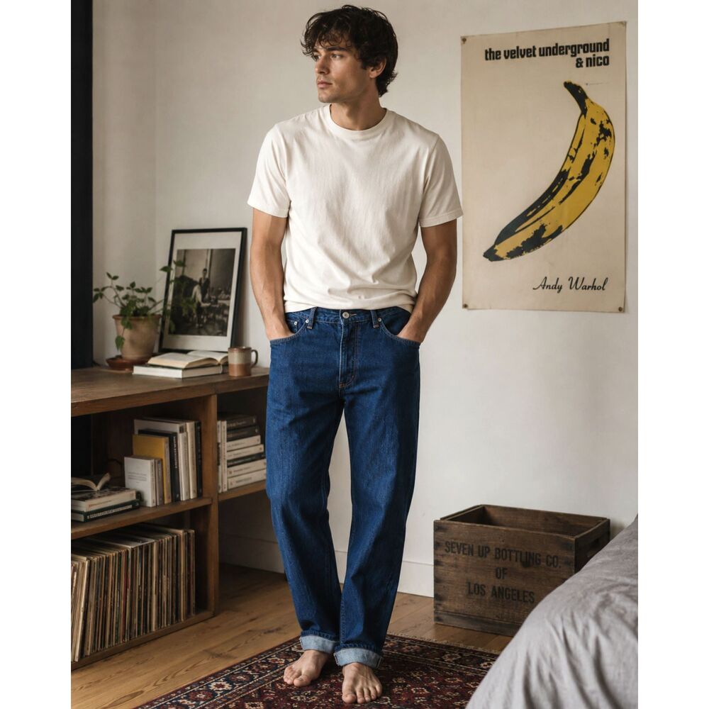 GUSTIN Blue Denim Straight Leg Raw Jeans Pants Trousers   Mens Size 32